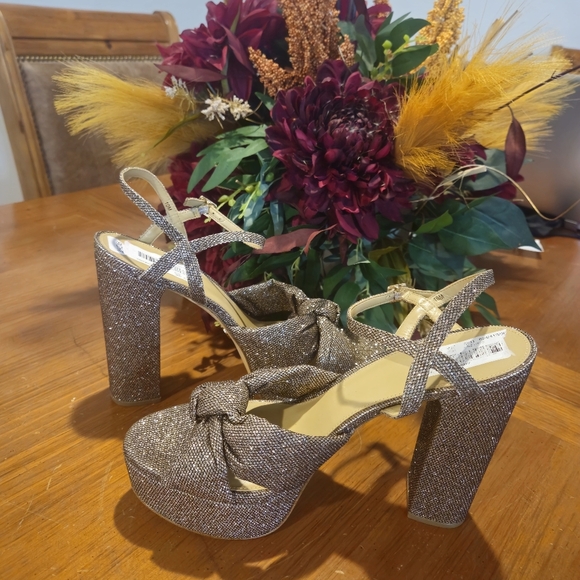 Michael Kors Gold Brown Sandals Platform  Ankke Strap New Sz 10 - Picture 7 of 15